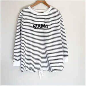 Isabel Maternity “Mama” Spellout Striped Sweatshirt – Black & White, Long Sleeve